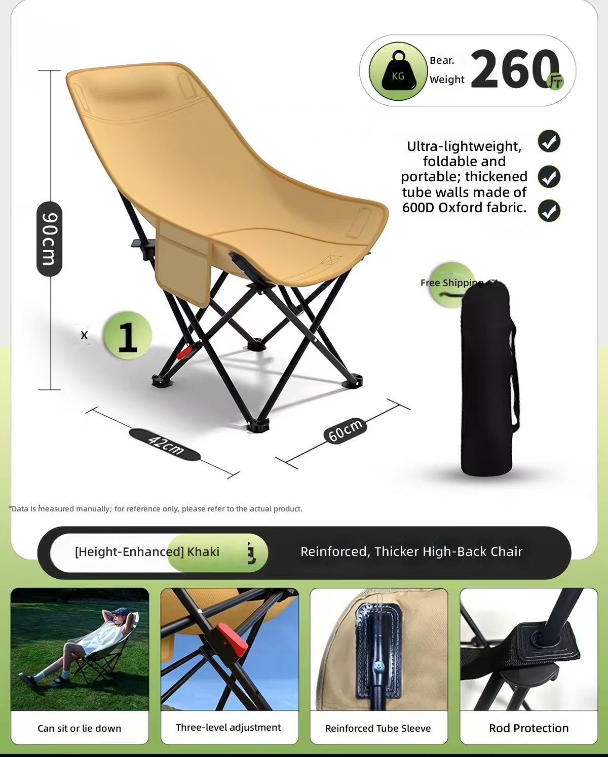 Chaise de Camping Grand Confort Premium – Dossier 91cm & Structure Renforcée