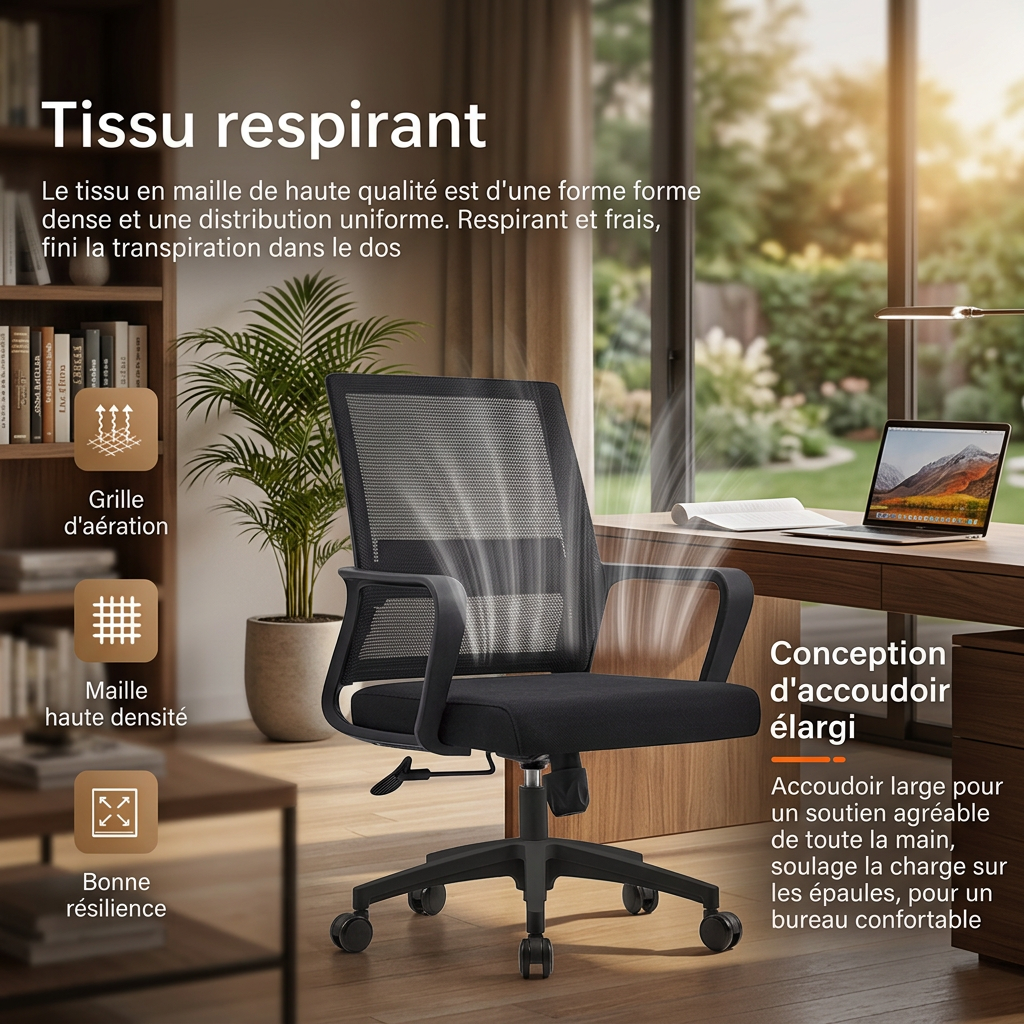 Chaise de Bureau Ergonomique Mesh Pro – Confort & Respirabilité