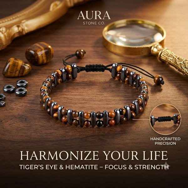 BRACELET ŒIL DE TIGRE – DOUBLE COUCHE EN CUIR TRESSÉ