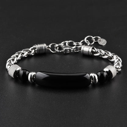 Bracelet en Chaîne de Fleur avec Perles Naturelles – Onyx Noir & Œil de Tigre