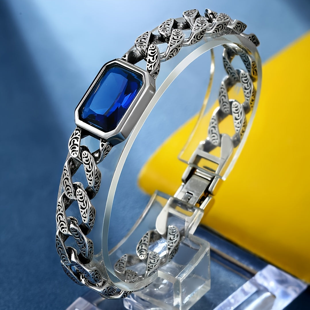 Bracelet Chaîne Cubaine Exquise avec Zircon Vert – Bijou de Mode Unisexe, Élégant et Brillant
