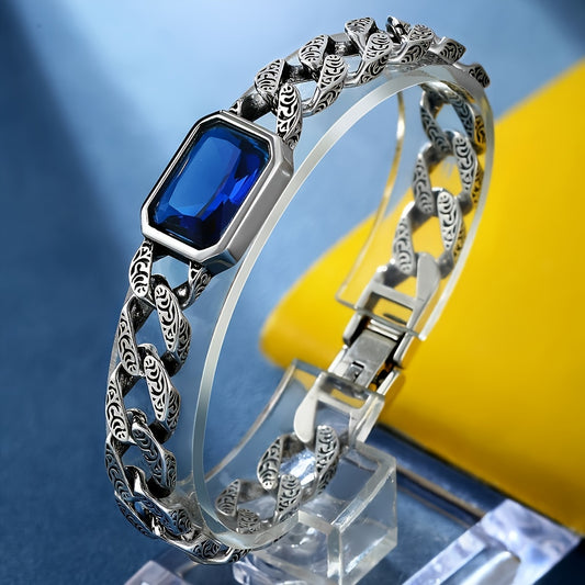 Bracelet Chaîne Cubaine Exquise avec Zircon Vert – Bijou de Mode Unisexe, Élégant et Brillant