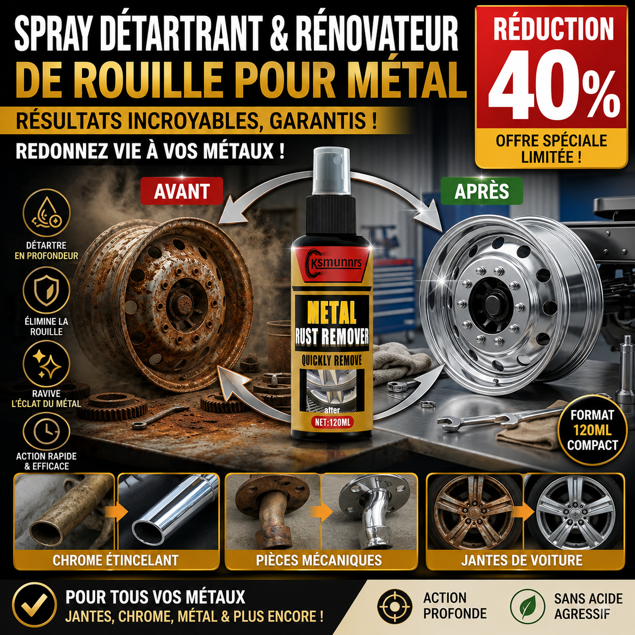 SPRAY DÉTARTRANT & RÉNOVATEUR DE ROUILLE POUR MÉTAL