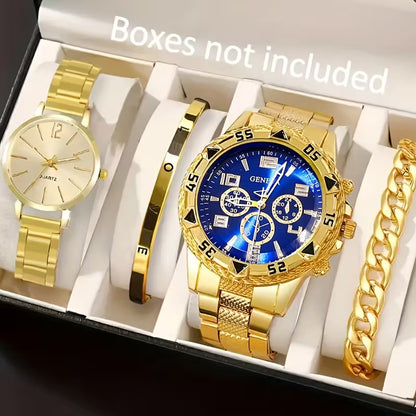 Ensemble Prestige Couple – Montres & Bracelets de Luxe Dorés