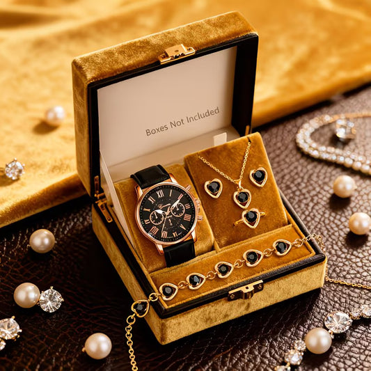 MONTRE À QUARTZ LUXE + ENSEMBLE 5 BIJOUX