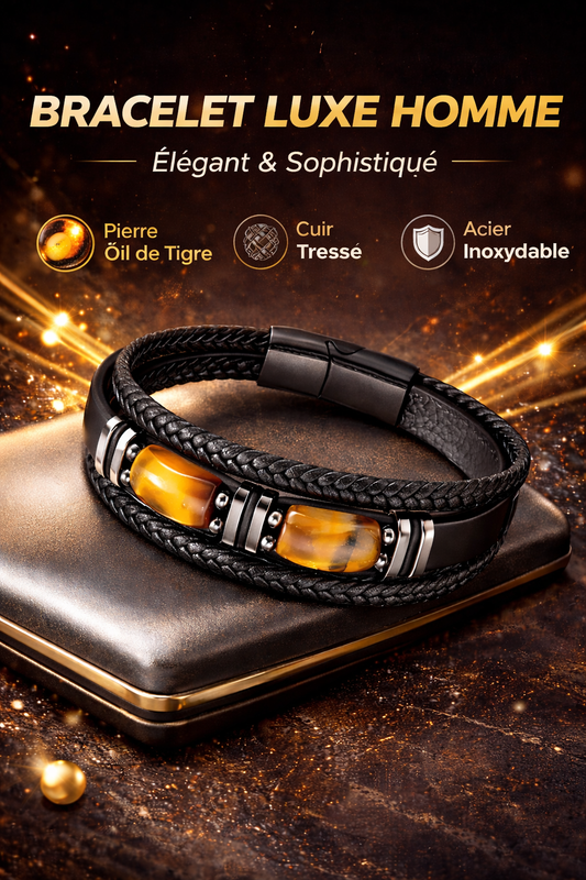 Bracelet Tressé Multi-Couche pour Homme cuir noir