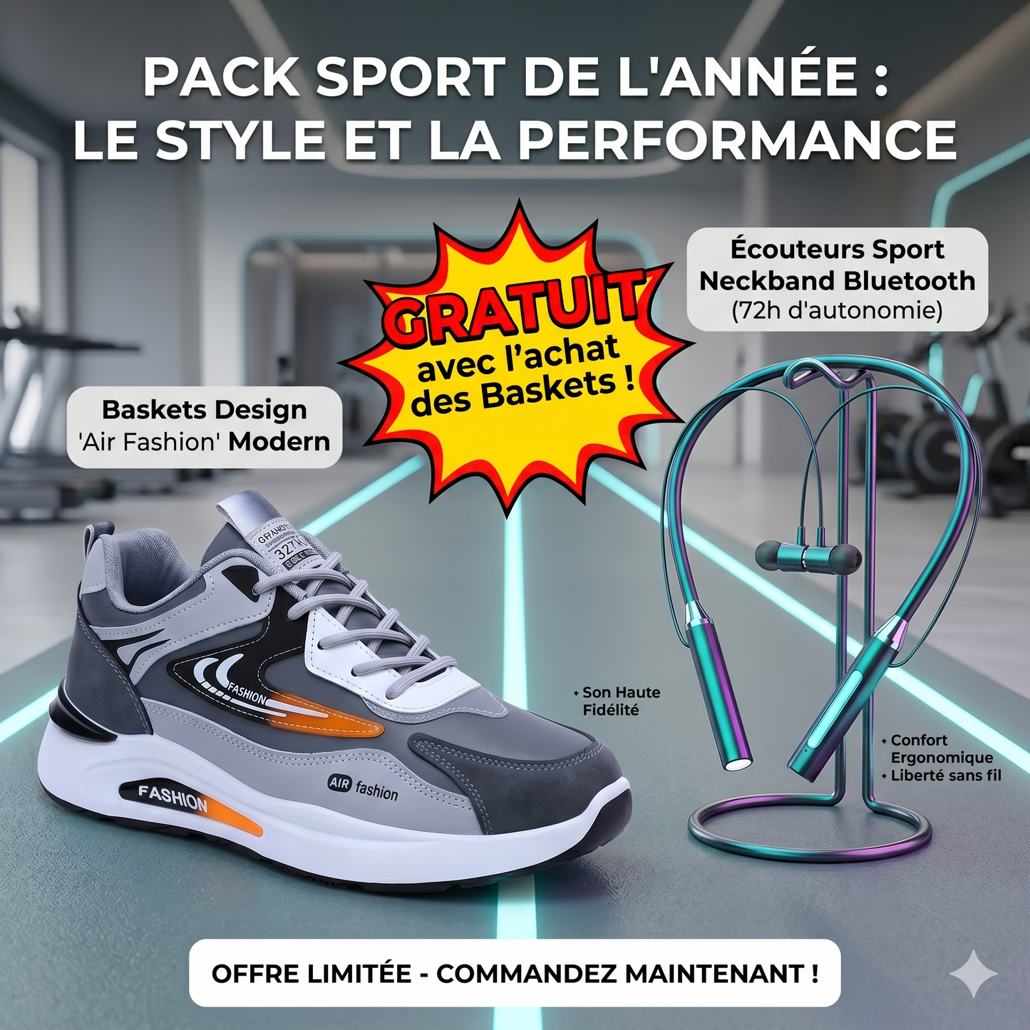 Baskets de sport design moderne + ECOUTEUR DE SPORT GRATUIT