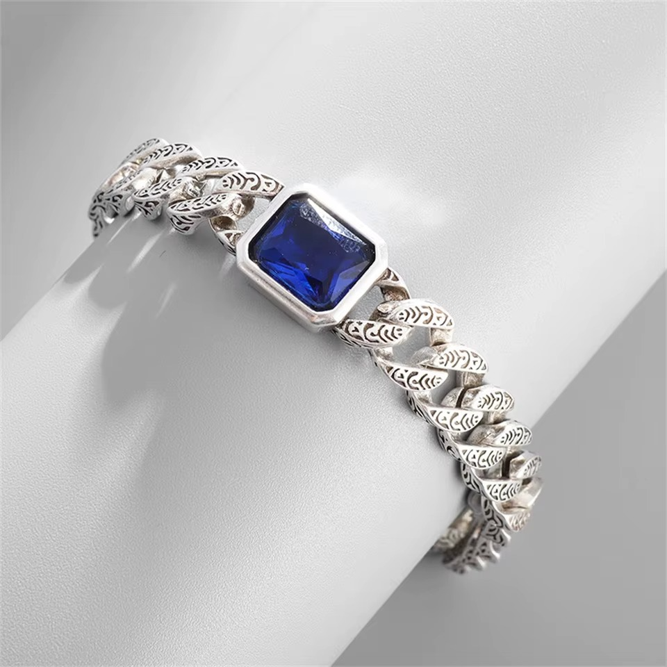 Bracelet Chaîne Cubaine Exquise avec Zircon Vert – Bijou de Mode Unisexe, Élégant et Brillant