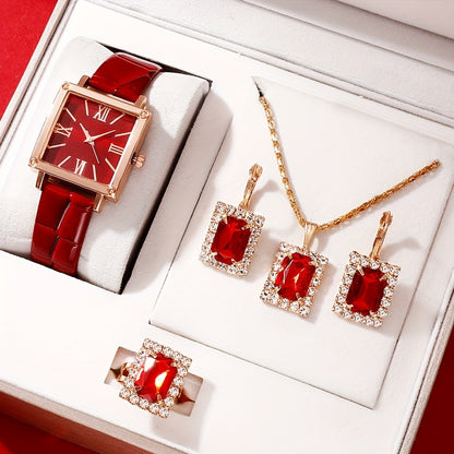 ENSEMBLE MONTRE & BIJOUX LUXE ÉMERAUDE – 5 PIÈCES
