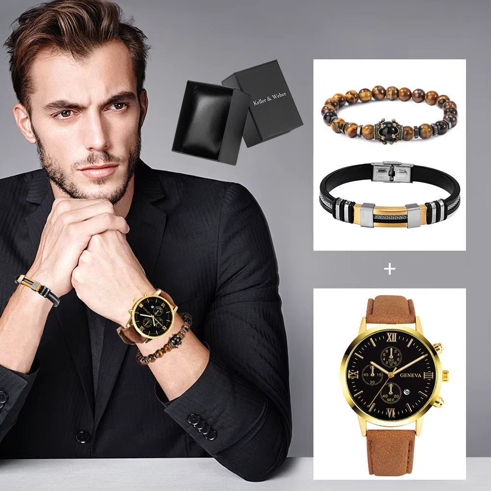 ENSEMBLE MONTRE & BRACELETS HOMME ELEGANT