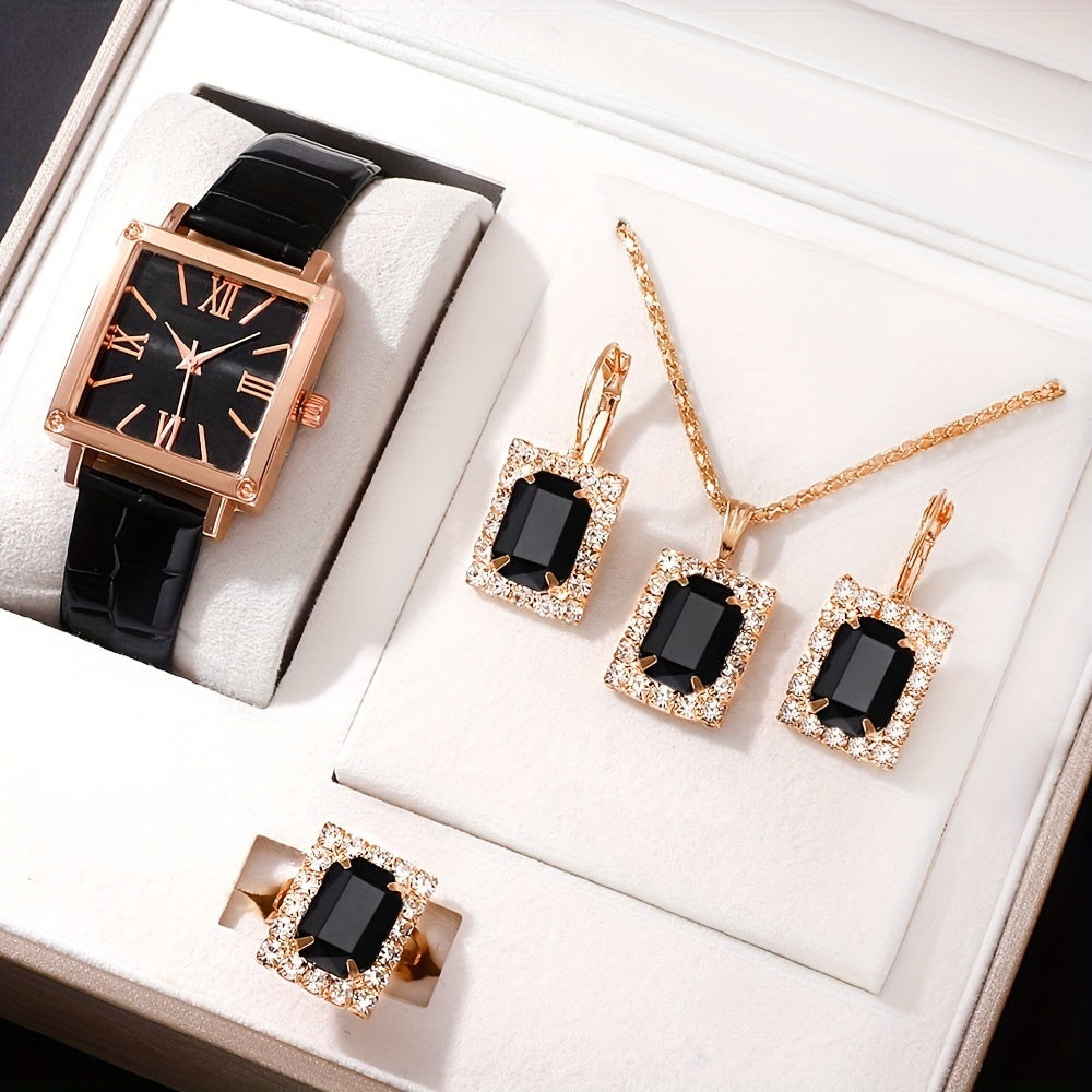 ENSEMBLE MONTRE & BIJOUX LUXE ÉMERAUDE – 5 PIÈCES