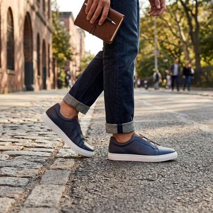 Sneakers Zegna Premium en Cuir Bleu Marine