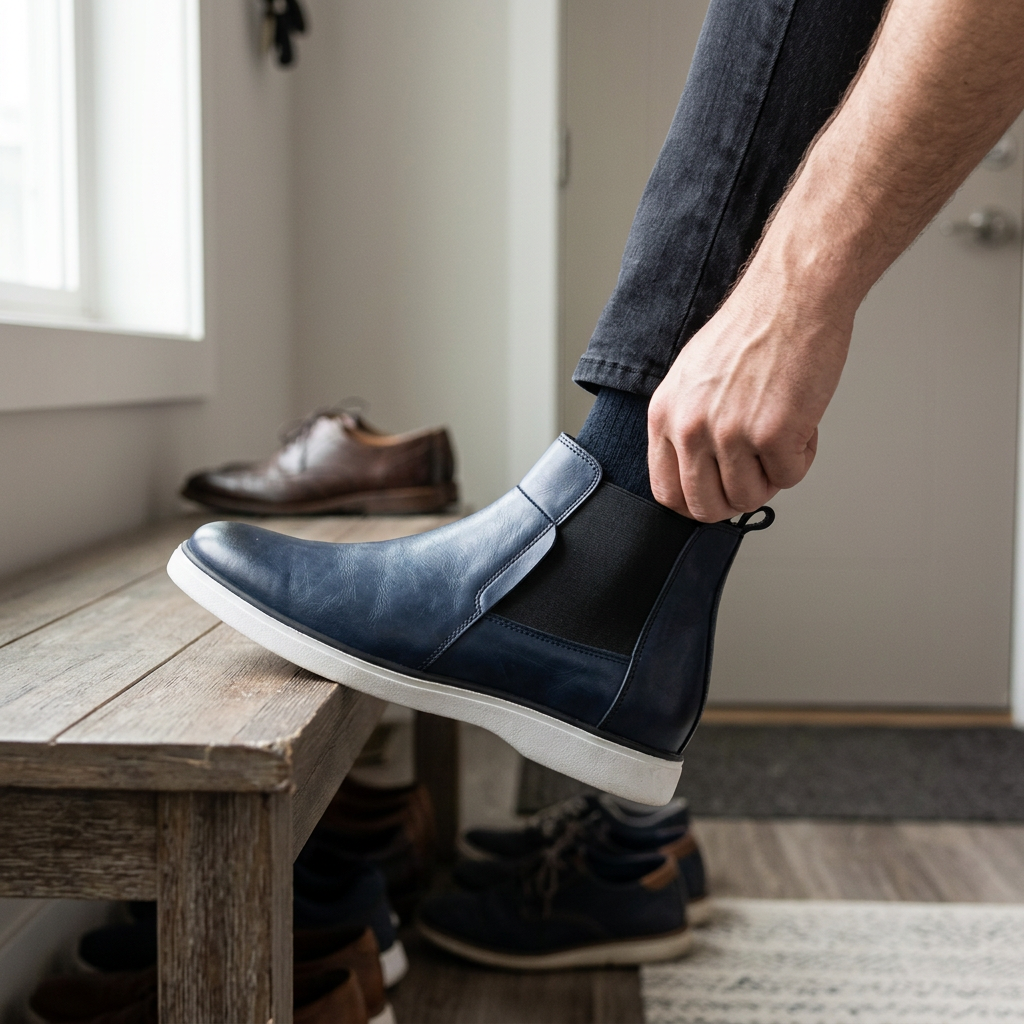 Chelsea Boots Modernes en Cuir Bleu Marine – Élégance & Confort Urbain