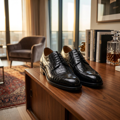 Chaussures Richelieu "Luxe Congo" en Cuir Crocodile - Élégance & Distinction