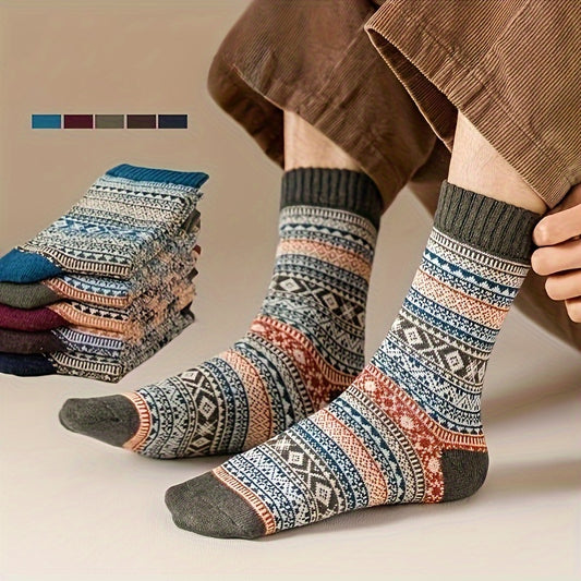 LOT DE 5 PAIRES DE CHAUSSETTES MONTANTES RÉTRO – STYLE ETHNIQUE HOMME