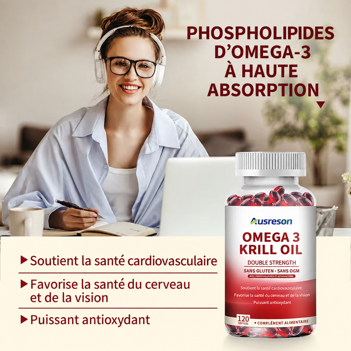 Huile de Krill Oméga-3 Ausreson – Santé Cardiaque & Cérébrale Supérieure