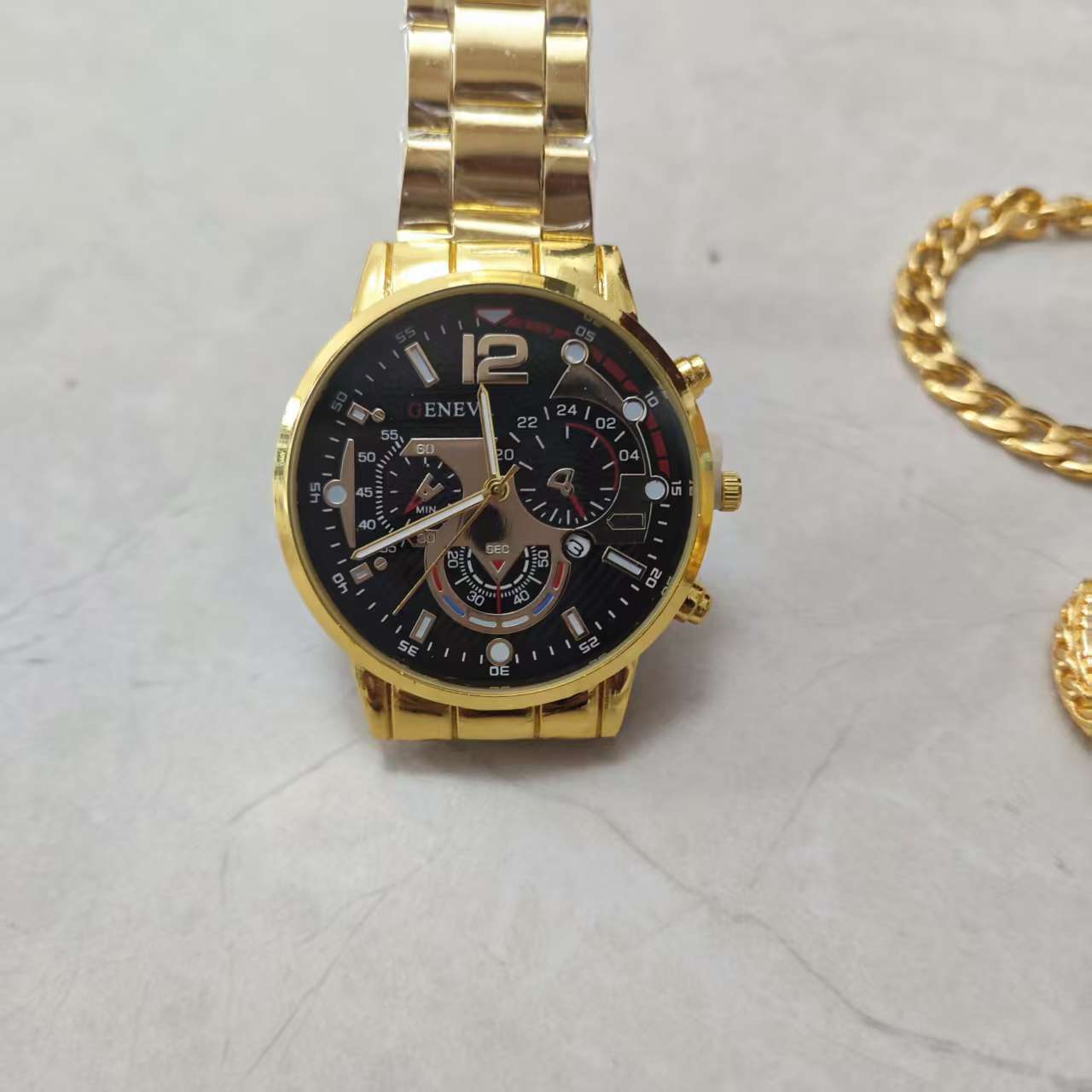 Parure Prestige Homme Or - Montre, Collier Flèche & Gourmette