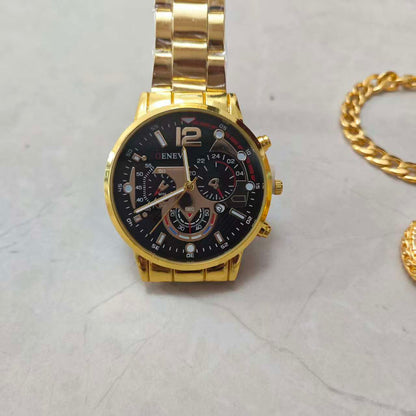 Parure Prestige Homme Or - Montre, Collier Flèche & Gourmette
