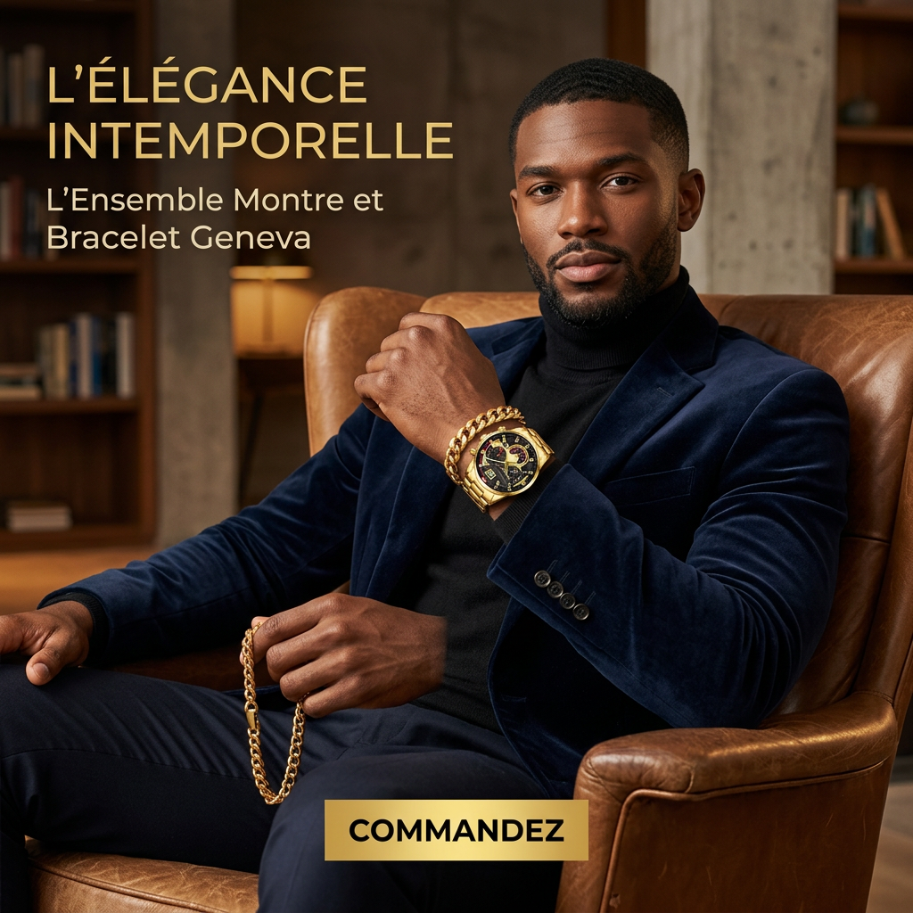 Ensemble Montre Geneva Premium & Bracelet Or - Élégance Masculine