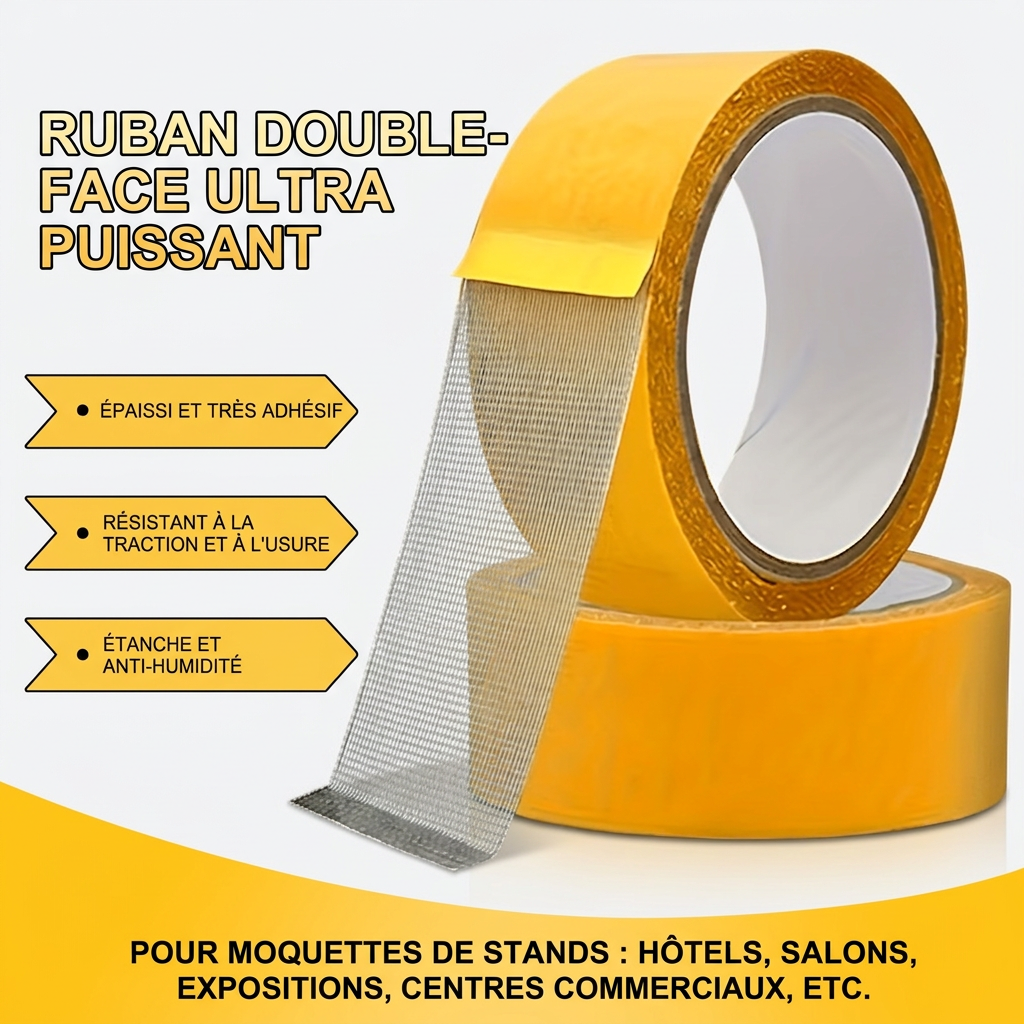 Pack 3 Rouleaux Ruban Adhésif Maille Robuste – Fixation Extrême Tapis & Meubles