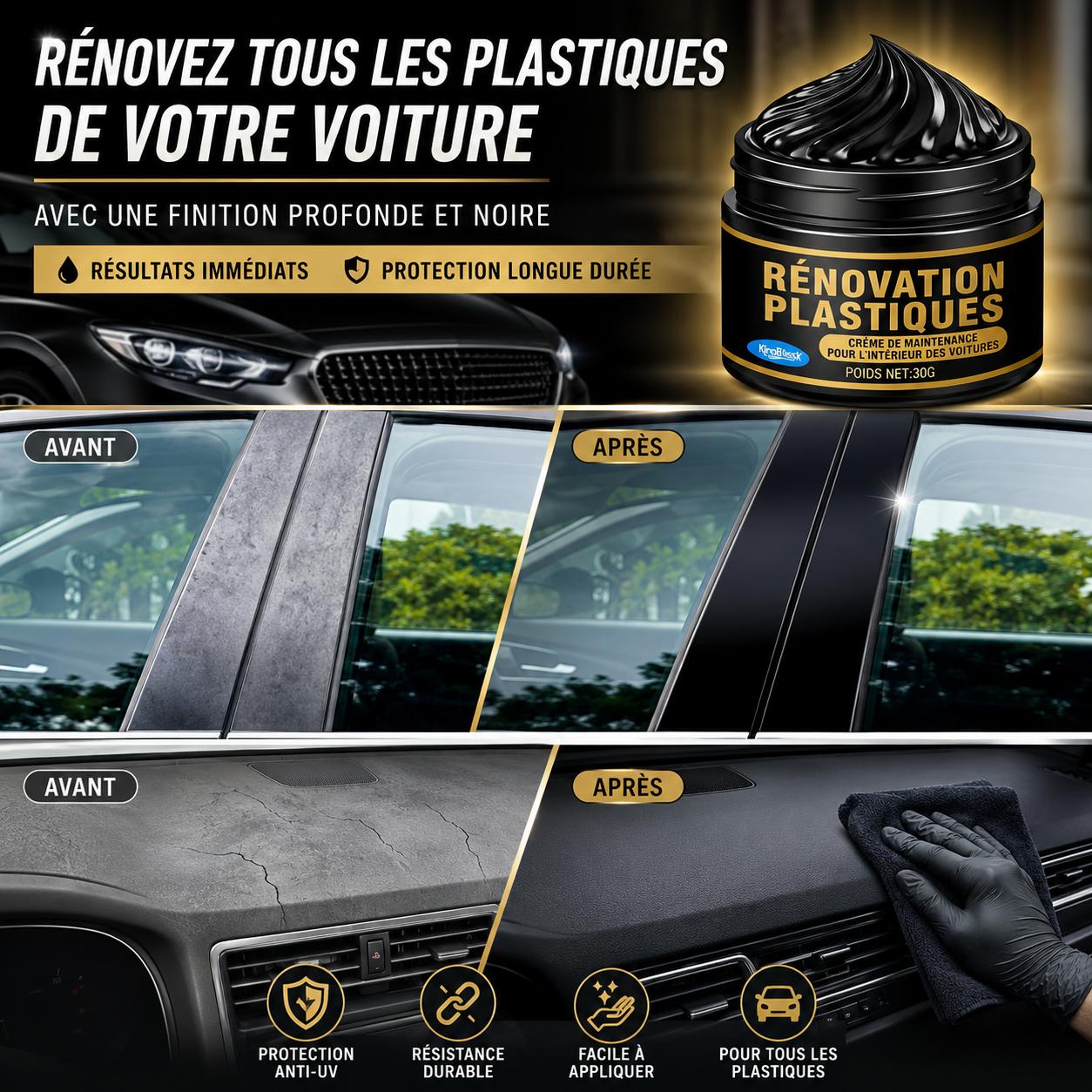 CRÈME DE RÉNOVATION POUR PLASTIQUES AUTO – FINITION PREMIUM