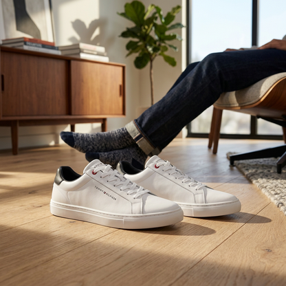 Sneakers Premium Tommy Hilfiger en Cuir Blanc – Élégance & Confort au Congo