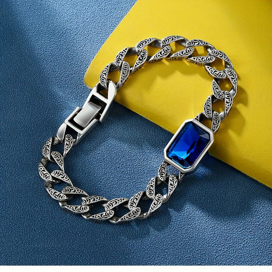 Bracelet Chaîne Cubaine Exquise avec Zircon Vert – Bijou de Mode Unisexe, Élégant et Brillant