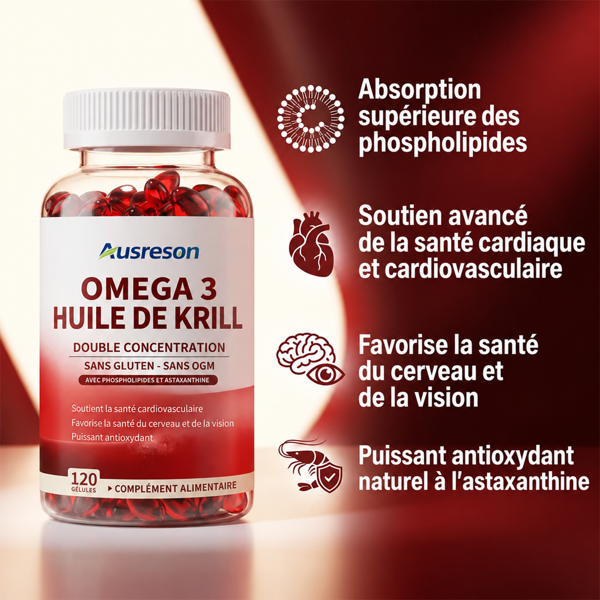 Huile de Krill Oméga-3 Ausreson – Santé Cardiaque & Cérébrale Supérieure