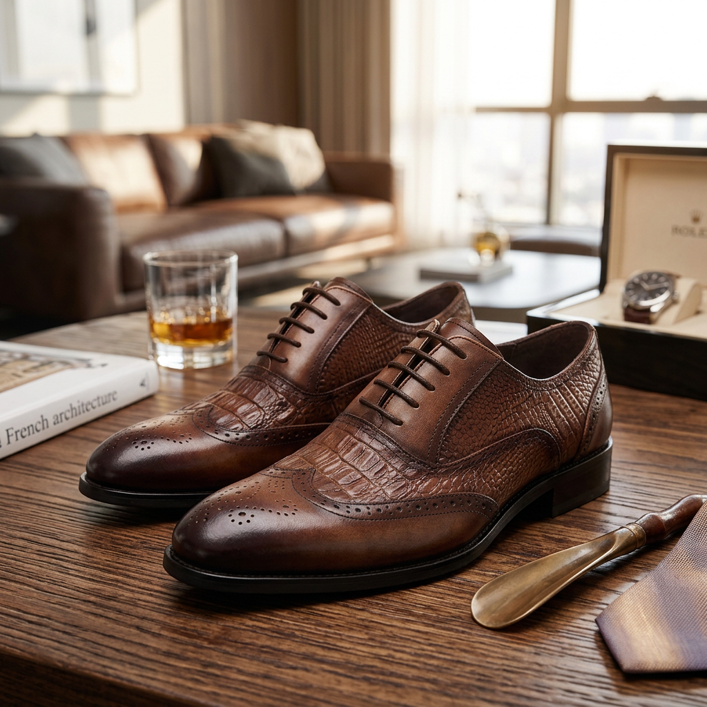 Chaussures de Luxe "Elite Oxford" - Cuir PU Crocodile