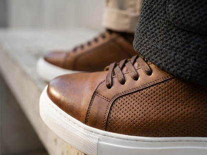 Sneakers Premium en Cuir Cognac - Élégance Urbaine & Confort Absolu