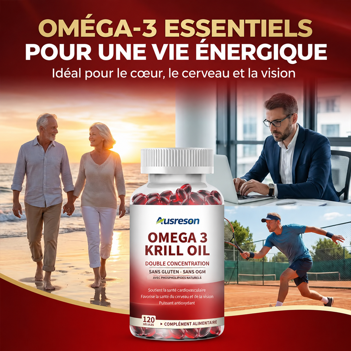 Huile de Krill Oméga-3 Ausreson – Santé Cardiaque & Cérébrale Supérieure