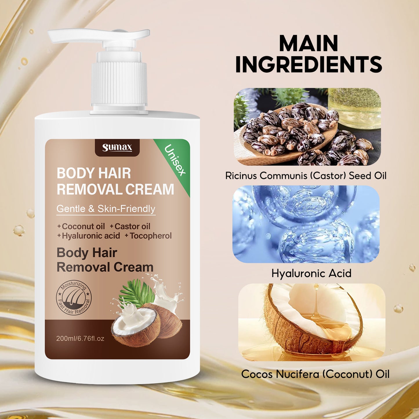 Crème Dépilatoire Sumax à l'Huile de Coco - Peau Douce en 10 Minutes
