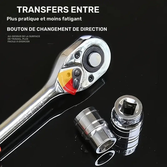 Jeu de Douilles 12 Pièces 1/4" avec Clé à Cliquet Réversible & Étui