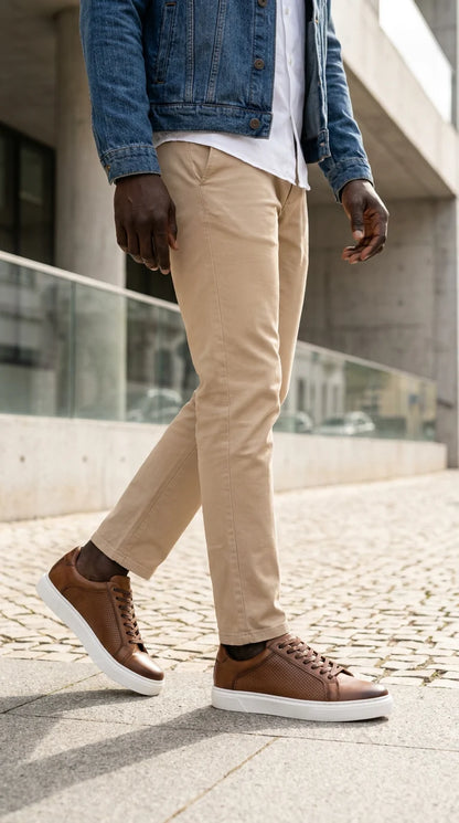 Sneakers Premium en Cuir Cognac - Élégance Urbaine & Confort Absolu