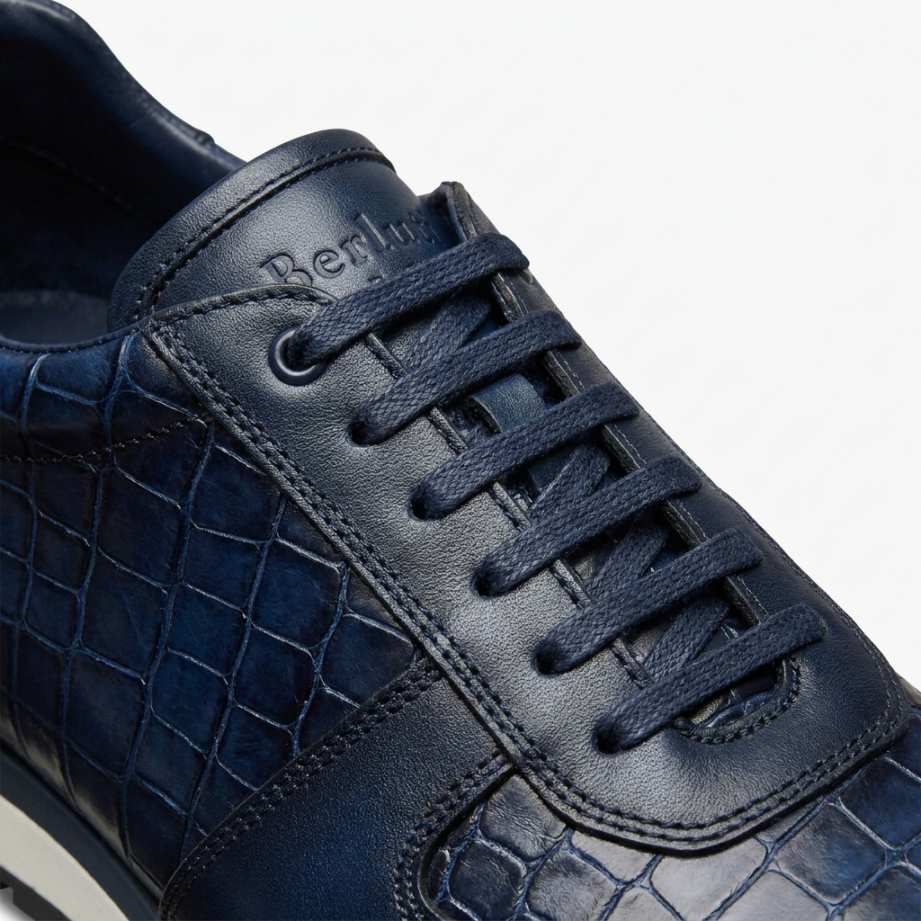 Sneakers BERLUTI Luxe en Cuir Bleu Crocodile – Élégance & Confort Suprême