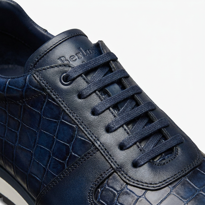 Sneakers BERLUTI Luxe en Cuir Bleu Crocodile – Élégance & Confort Suprême
