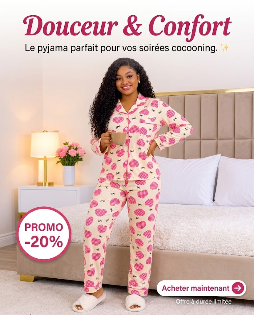 Pyjama Douceur & Cocooning Coeurs Roses | Confort et haut qualite