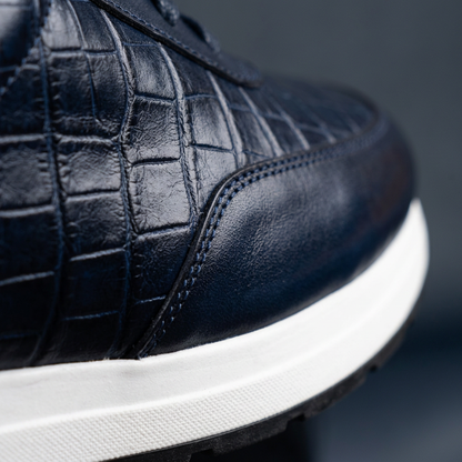 Sneakers BERLUTI Luxe en Cuir Bleu Crocodile – Élégance & Confort Suprême