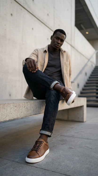 Sneakers Premium en Cuir Cognac - Élégance Urbaine & Confort Absolu