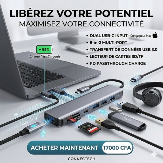 HUB MULTIFONCTION 8-EN-1 – CONNECTIVITÉ COMPLÈTE & PERFORMANCE FLUIDE