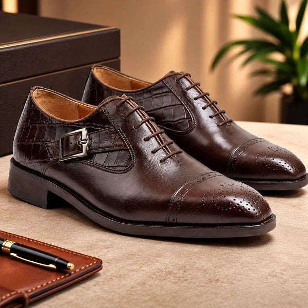 Chaussures Richelieu Premium en Cuir Marron - Élégance Masculine Congo