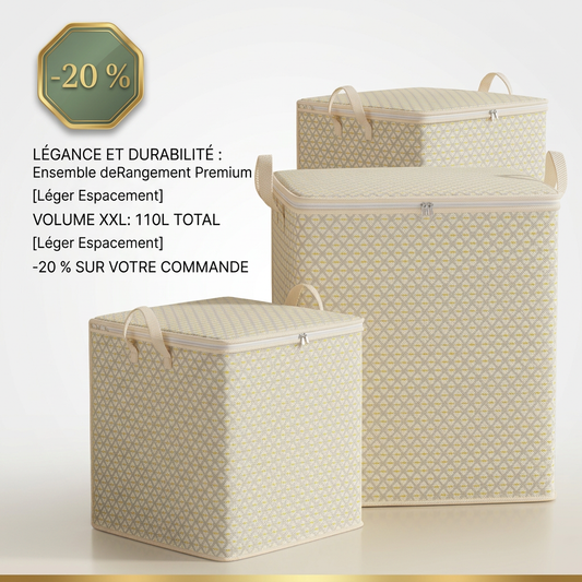 Ensemble de 3 Boîtes de Rangement à Carreaux Modernes – 110L