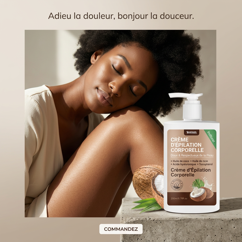 Crème Dépilatoire Sumax à l'Huile de Coco - Peau Douce en 10 Minutes