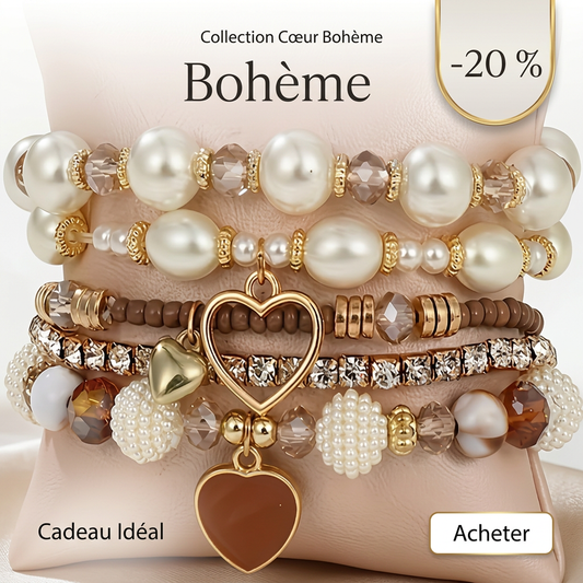 ENSEMBLE 5 BRACELETS VINTAGE BOHÈMES – CŒUR & STRASS