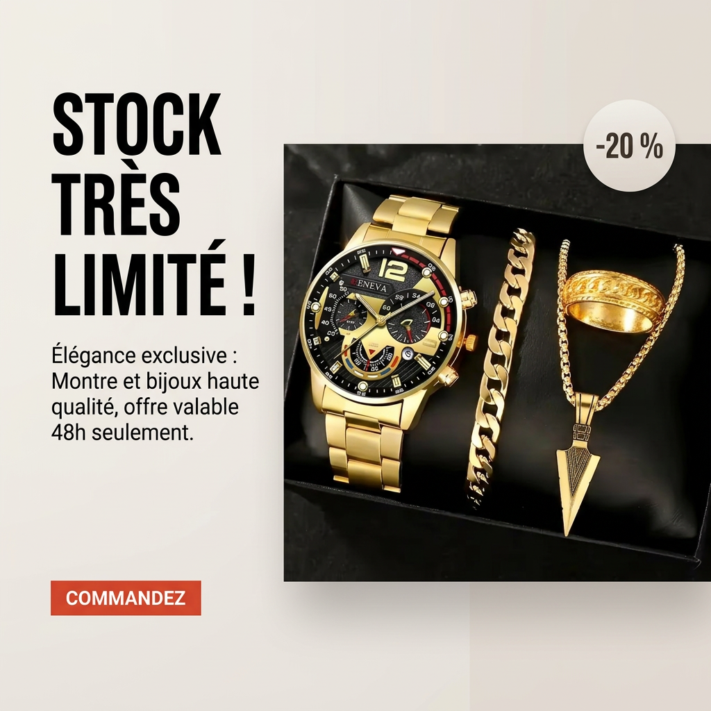 COFFRET LUXE HOMME – MONTRE QUARTZ & ACCESSOIRES ÉLÉGANTS