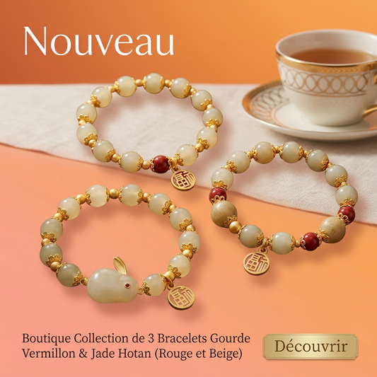 3 Bracelet Gourde Vermillon & Jade Hotan (Rouge et Beige )