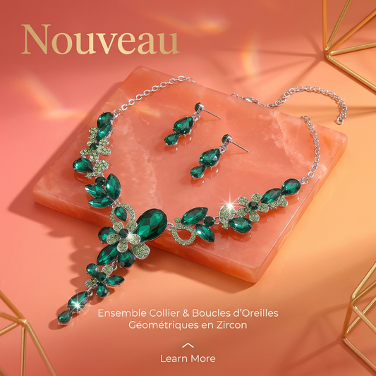 Ensemble Collier & Boucles d’Oreilles Géométriques en Zircon