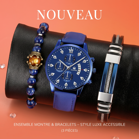 ENSEMBLE MONTRE & BRACELETS – STYLE LUXE ACCESSIBLE (3 PIÈCES)