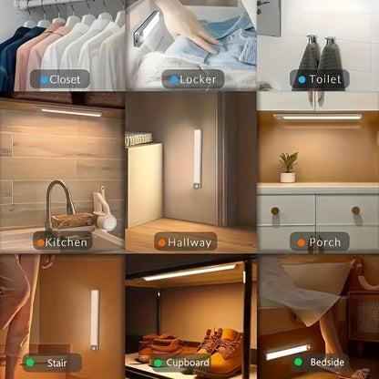 Barre Lumineuse d’Armoire à Induction Intelligente – Capteur de Mouvement Humain, Rechargeable USB