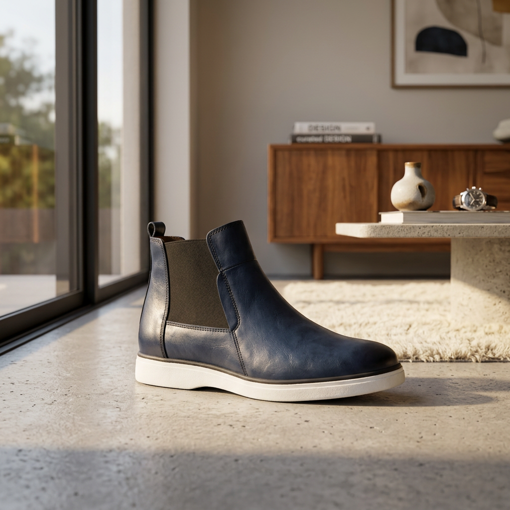 Chelsea Boots Modernes en Cuir Bleu Marine – Élégance & Confort Urbain